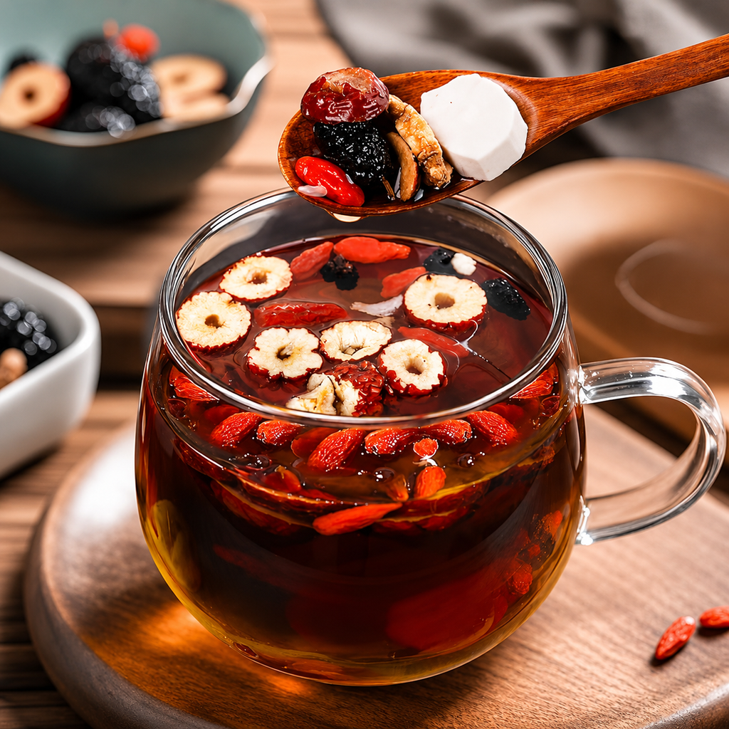 Ginseng Five Treasures Herbal Tea – Daily Herbal Wellness Blend with Ginseng, Goji Berries & Maca | Caffeine-Free | 30 Tea Bags